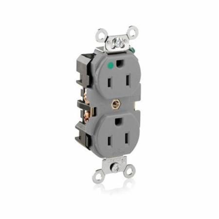 LEVITON Electrical Receptacles Gy Rec Dup Hg Narrow 2Po 3Wi 15A125V 8200-HGY